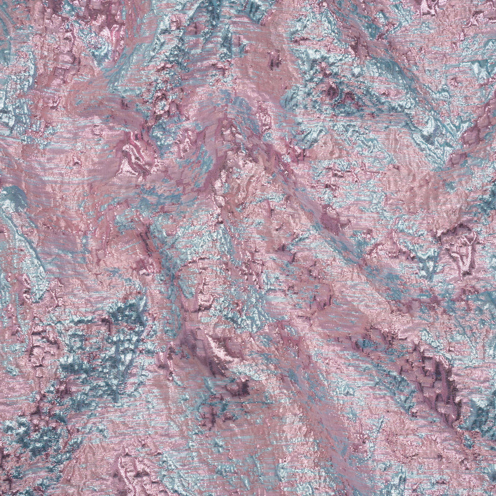 Metallic Brocade - Baby Pink and Sky Blue Abstract Sponge Texture Metallic Brocade - Baby Pink and Sky Blue Abstract Sponge Texture