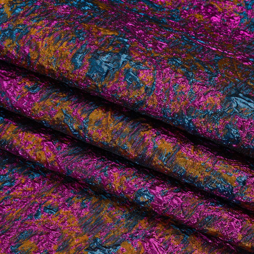 Metallic Brocade - Dark Mustard, Teal and Magenta Abstract Sponge Texture Metallic Brocade - Dark Mustard, Teal and Magenta Abstract Sponge Texture