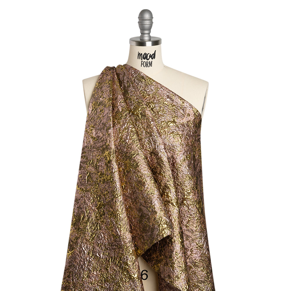 Metallic Brocade - Orchid Pink and Bright Gold Abstract Sponge Texture Metallic Brocade - Orchid Pink and Bright Gold Abstract Sponge Texture