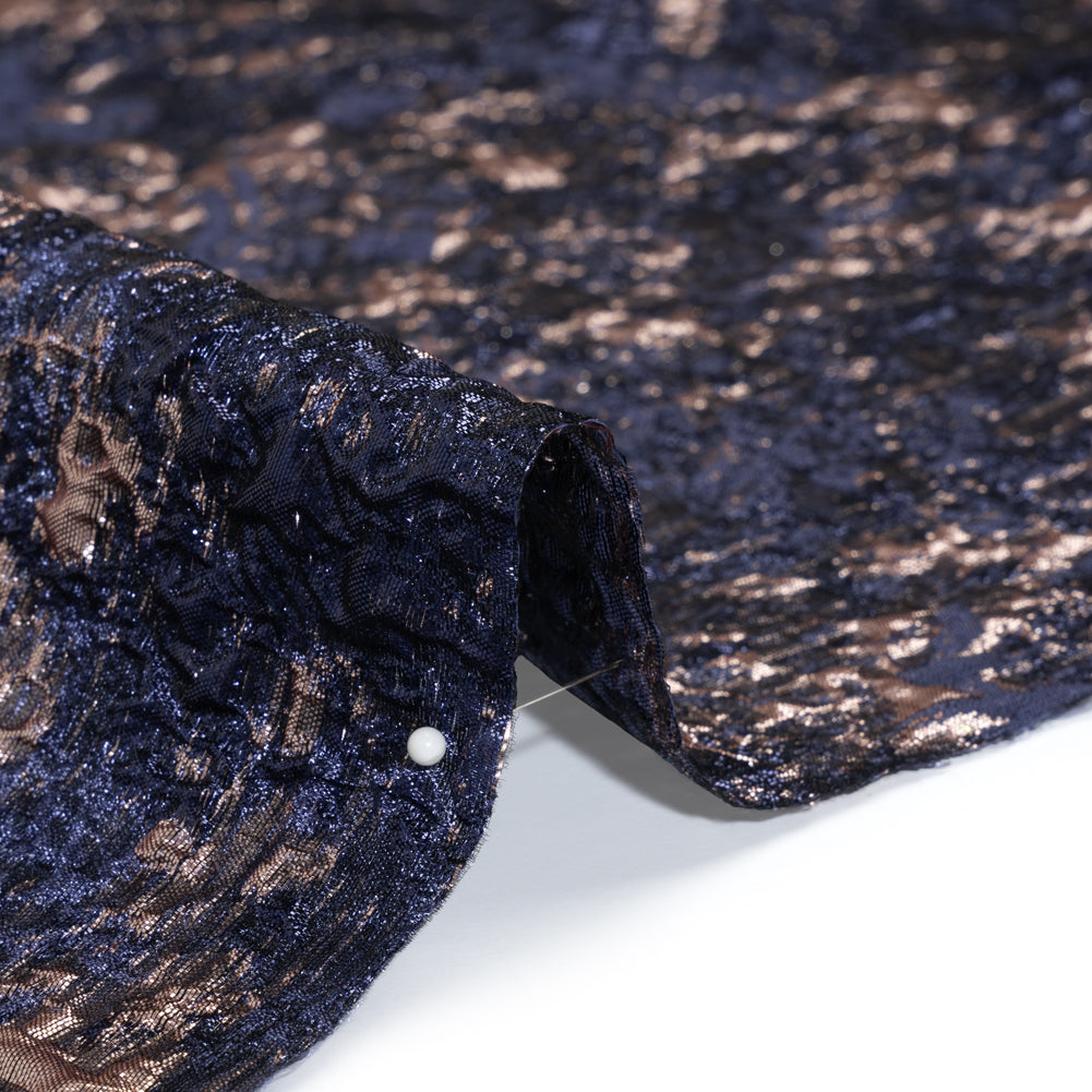 Metallic Brocade - Navy and Rose Gold Abstract Sponge Texture Metallic Brocade - Navy and Rose Gold Abstract Sponge Texture
