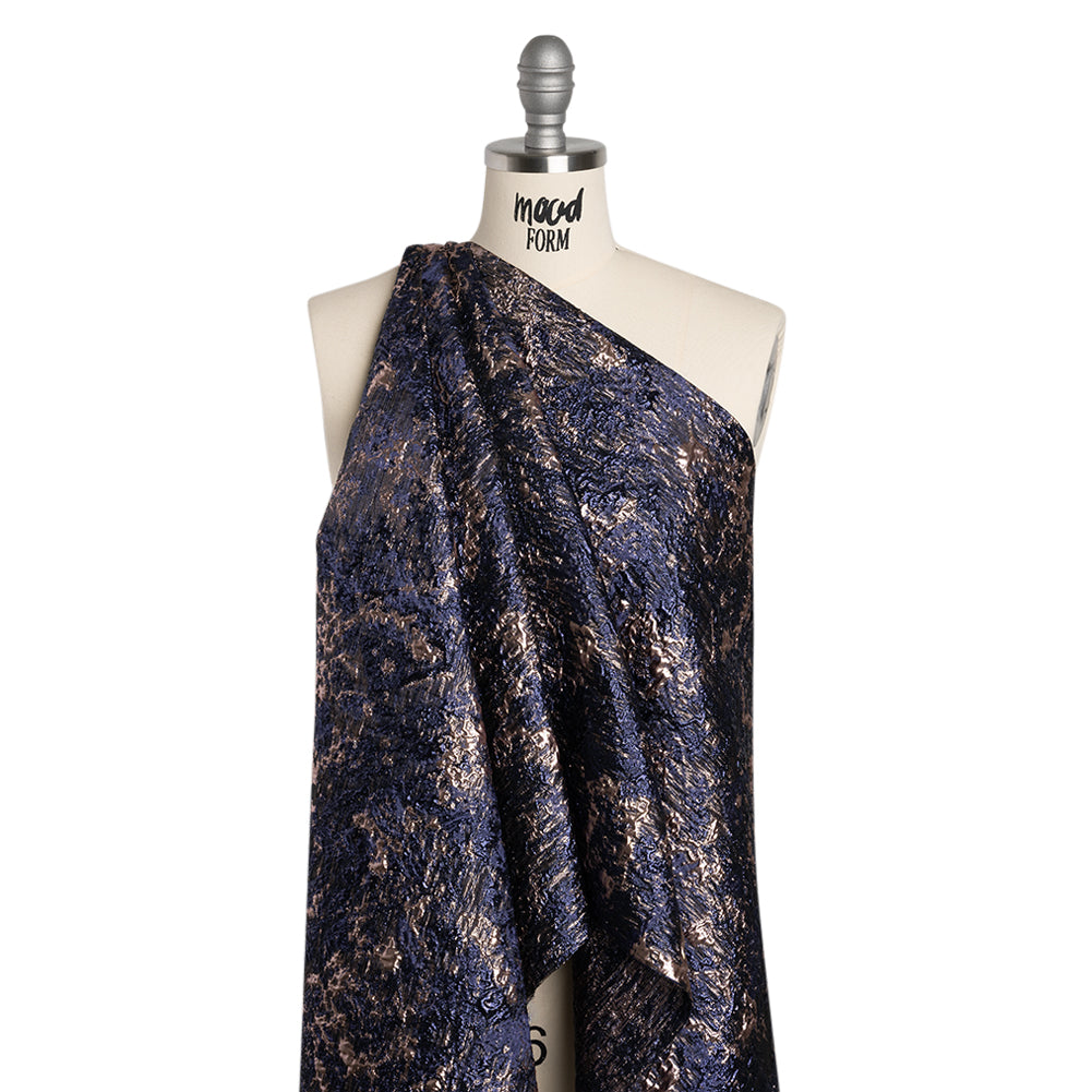 Metallic Brocade - Navy and Rose Gold Abstract Sponge Texture Metallic Brocade - Navy and Rose Gold Abstract Sponge Texture