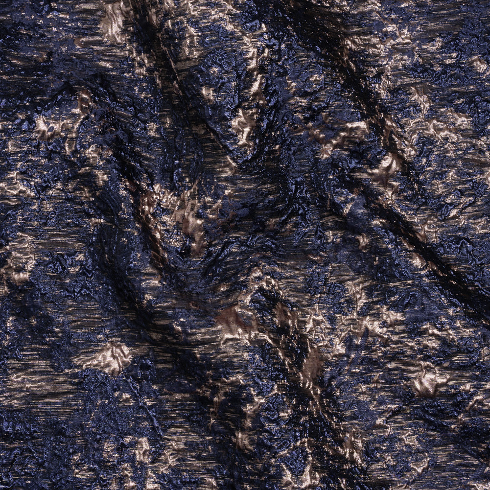 Metallic Brocade - Navy and Rose Gold Abstract Sponge Texture Metallic Brocade - Navy and Rose Gold Abstract Sponge Texture