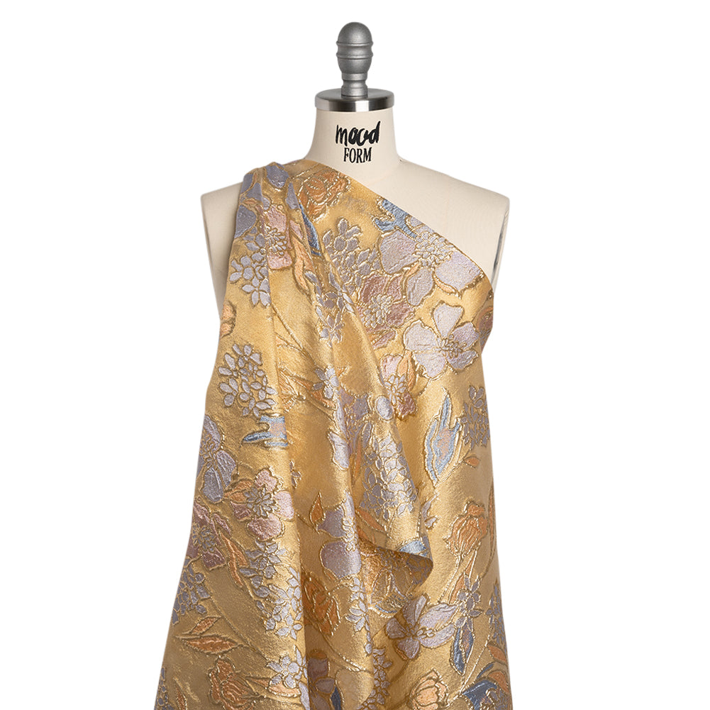 Metallic Burnout Brocade - Gold, Lilac and Country Blue Festive Florals - Drape Metallic Burnout Brocade - Gold, Lilac and Country Blue Festive Florals - Drape