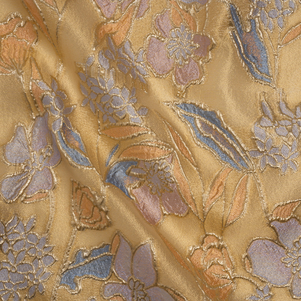 Metallic Burnout Brocade - Gold, Lilac and Country Blue Festive Florals Metallic Burnout Brocade - Gold, Lilac and Country Blue Festive Florals