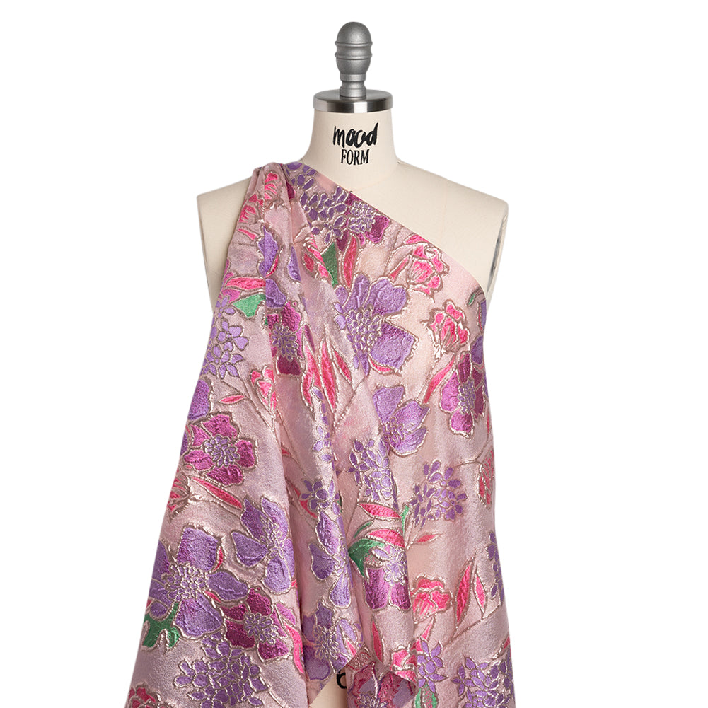 Metallic Burnout Brocade - Purple, Pink and Rose Gold Festive Florals Metallic Burnout Brocade - Purple, Pink and Rose Gold Festive Florals
