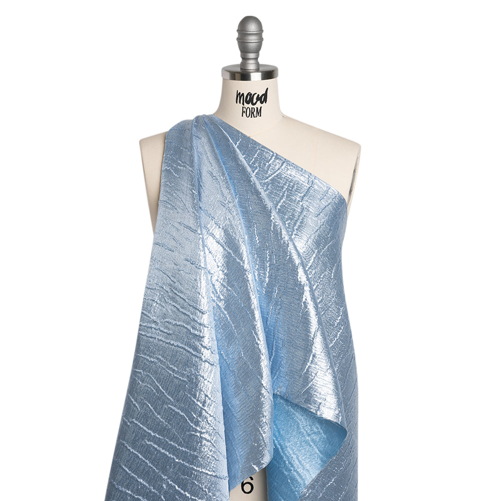 Metallic Brocade - Sky Blue Subtle Wrinkles - Kylie Collection - Drape Metallic Brocade - Sky Blue Subtle Wrinkles - Kylie Collection - Drape