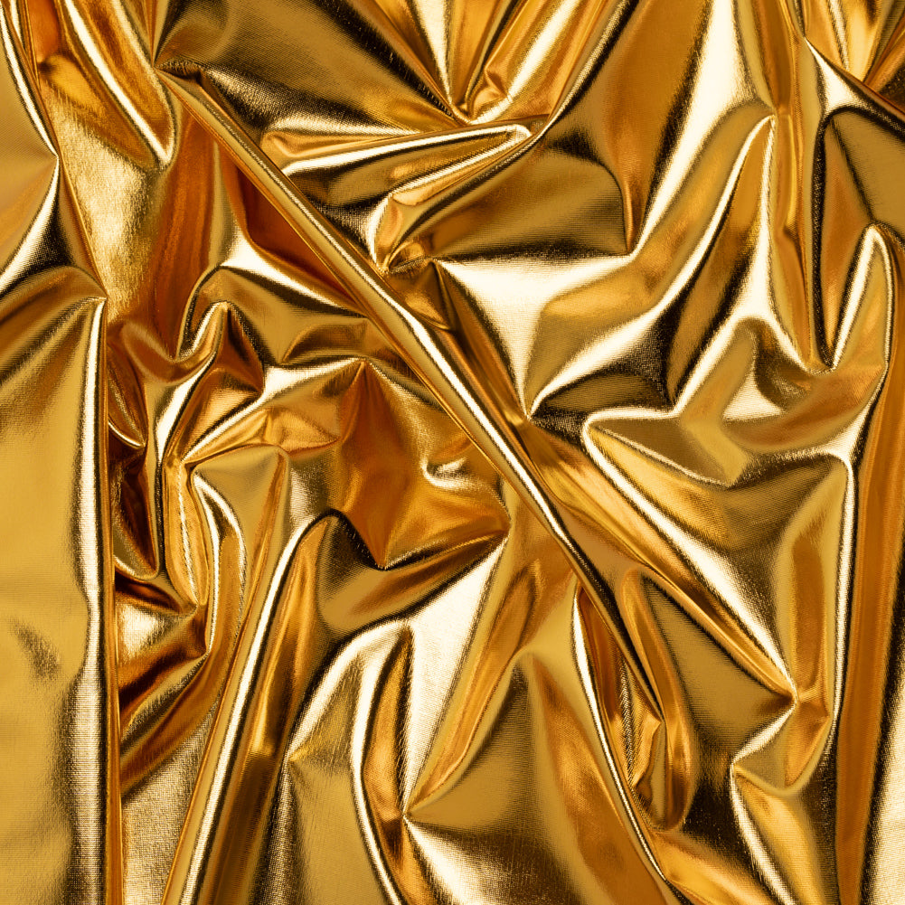 Foiled Faux Leather Stretch Knit - Gold with Yellow Backing - Alison Collection - Drape Foiled Faux Leather Stretch Knit - Gold with Yellow Backing - Alison Collection - Drape