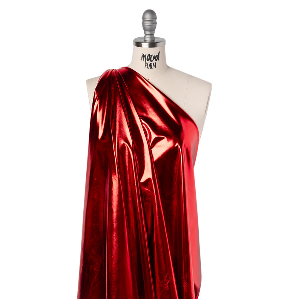 Foiled Faux Leather Stretch Knit - Red - Alison Collection Foiled Faux Leather Stretch Knit - Red - Alison Collection