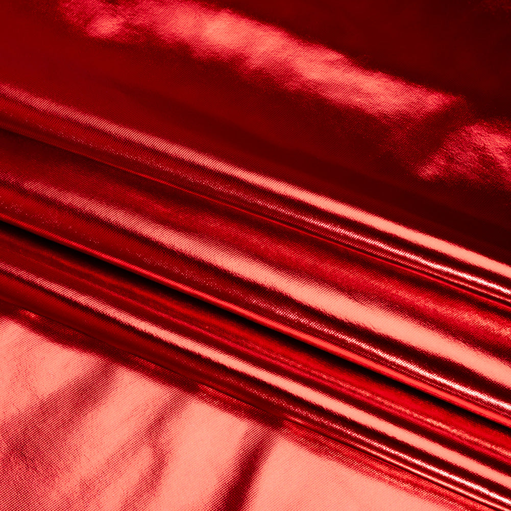 Foiled Faux Leather Stretch Knit - Red - Alison Collection Foiled Faux Leather Stretch Knit - Red - Alison Collection