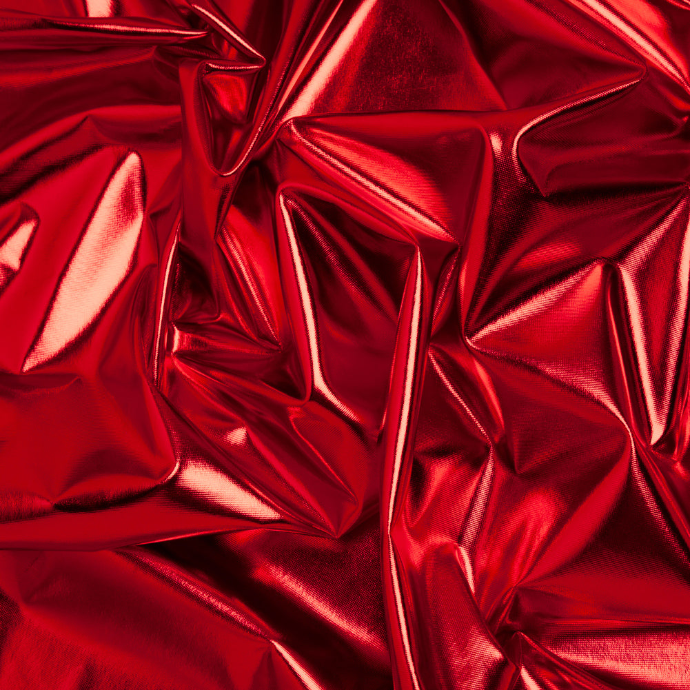 Foiled Faux Leather Stretch Knit - Red - Alison Collection Foiled Faux Leather Stretch Knit - Red - Alison Collection