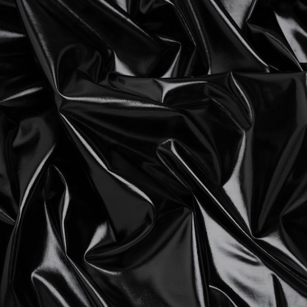 Foiled Faux Leather Stretch Knit - Black - Alison Collection Foiled Faux Leather Stretch Knit - Black - Alison Collection