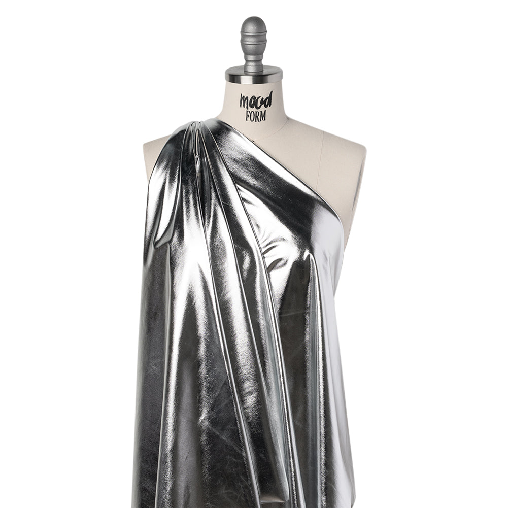 Knit Faux Leather with PET Anodized Aluminum Film - Silver - Elizabeth Collection - Folded Knit Faux Leather with PET Anodized Aluminum Film - Silver - Elizabeth Collection - Folded