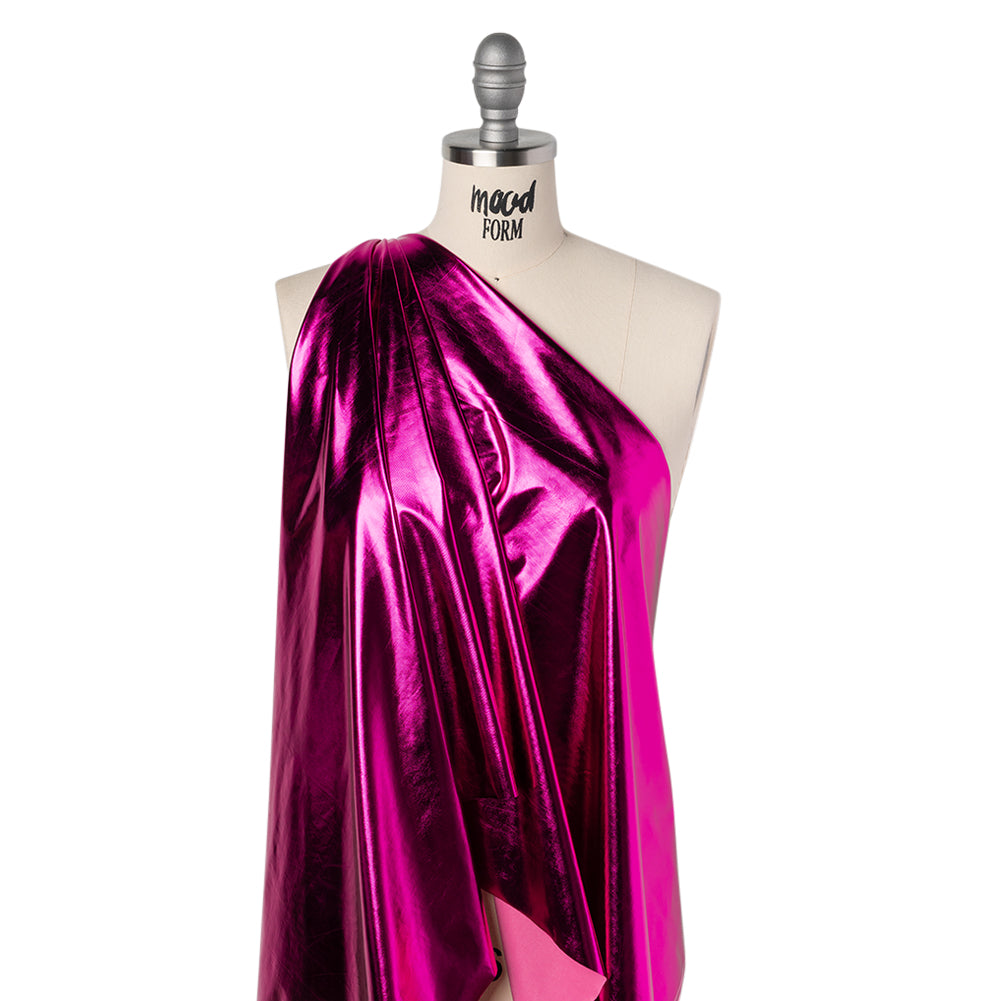 Knit Faux Leather with PET Anodized Aluminum Film - Fuschia - Elizabeth Collection - Folded Knit Faux Leather with PET Anodized Aluminum Film - Fuschia - Elizabeth Collection - Folded