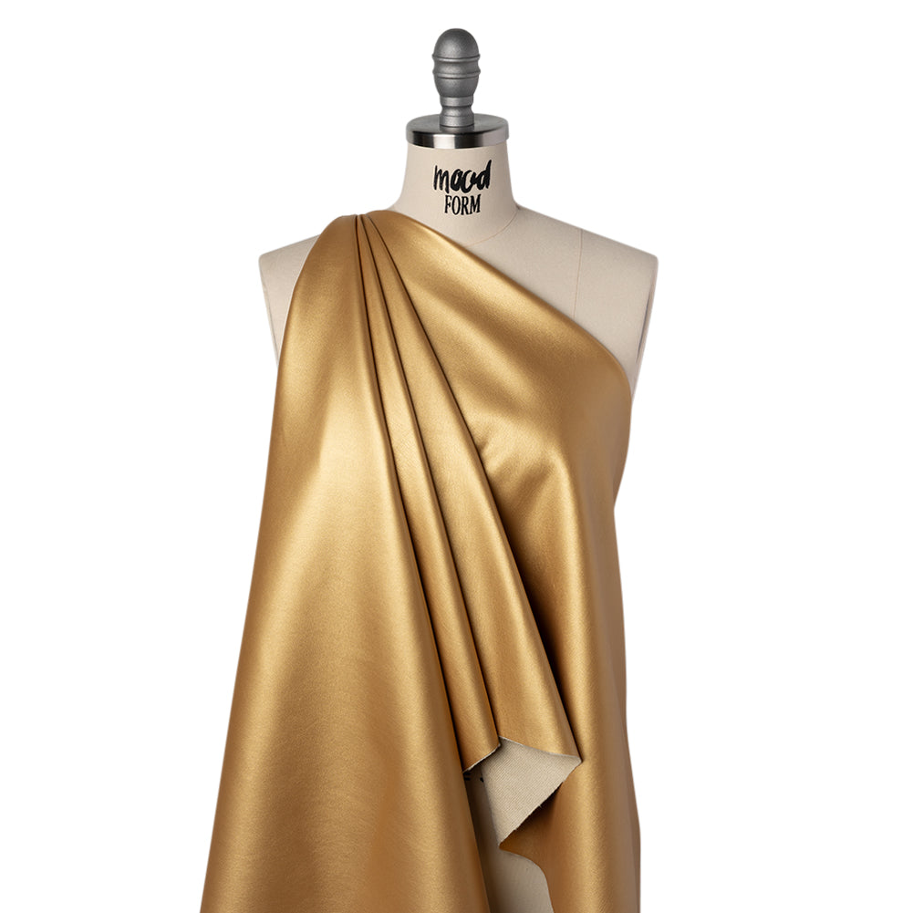 Stretch Faux Leather with Suede-Like Brushed Backing - Metallic Gold - Jodi Collection Folded Stretch Faux Leather with Suede-Like Brushed Backing - Metallic Gold - Jodi Collection Folded