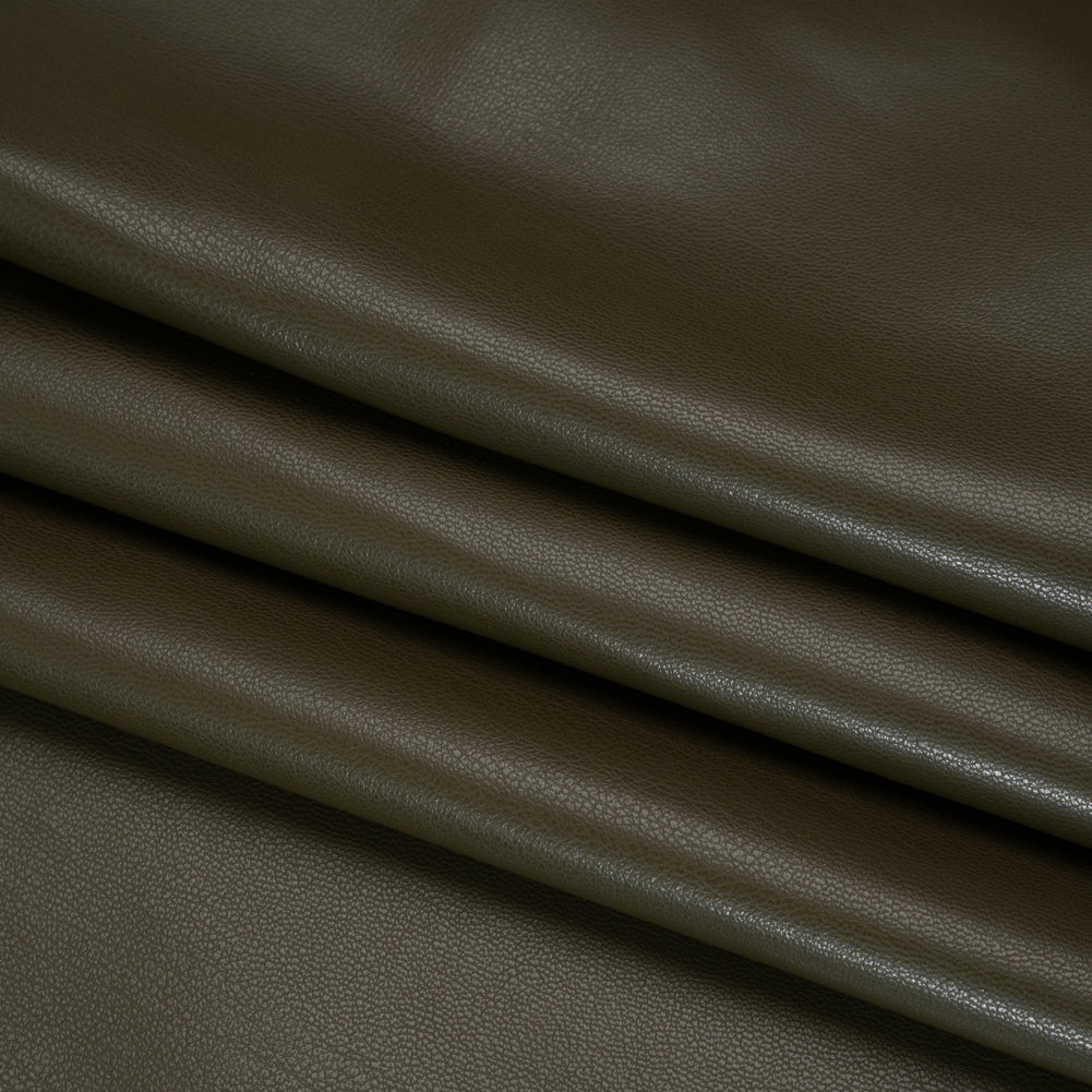 Stretch Faux Leather with Suede-Like Brushed Backing - Olive Green - Jodi Collection - Detail Stretch Faux Leather with Suede-Like Brushed Backing - Olive Green - Jodi Collection - Detail