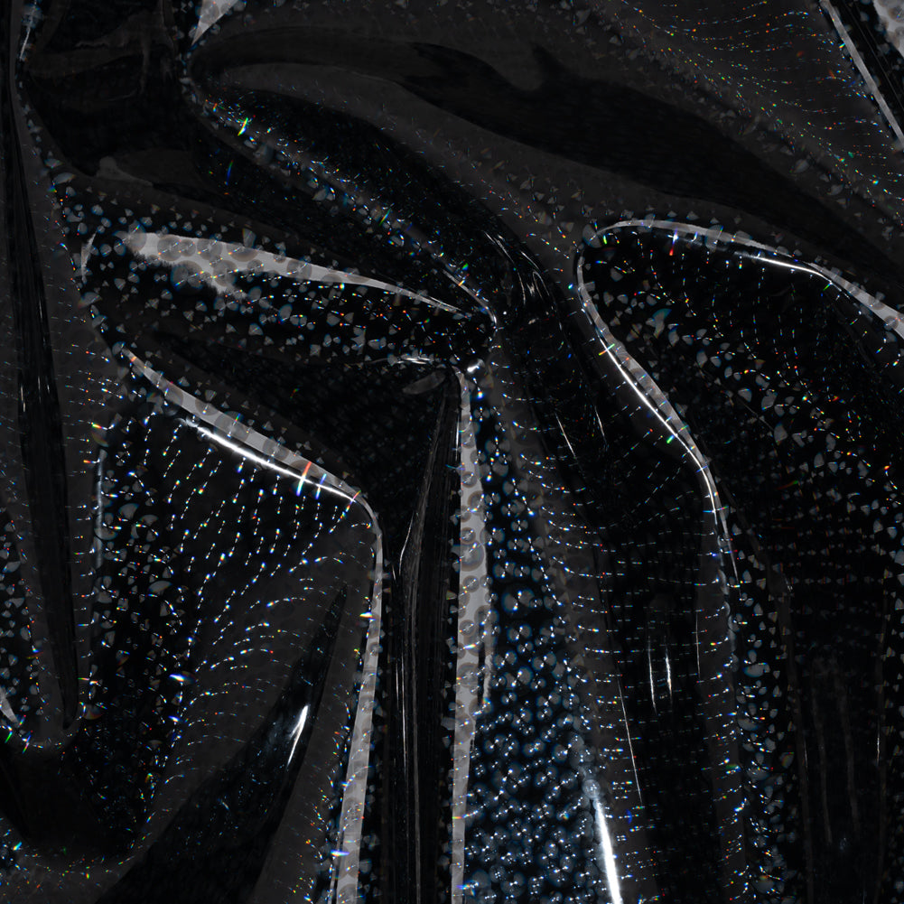 Holographic 3D Faux Patent Leather - Black Bubble Dots - Drape Holographic 3D Faux Patent Leather - Black Bubble Dots - Drape