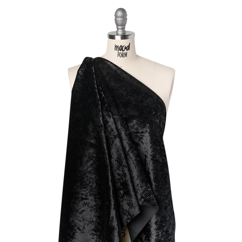 Snakeskin Embossed Polyester Crushed Velvet - Black - Mireia Collection Snakeskin Embossed Polyester Crushed Velvet - Black - Mireia Collection