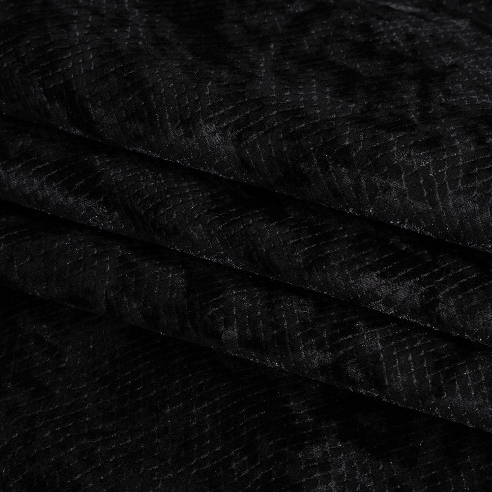 Snakeskin Embossed Polyester Crushed Velvet - Black - Mireia Collection Snakeskin Embossed Polyester Crushed Velvet - Black - Mireia Collection