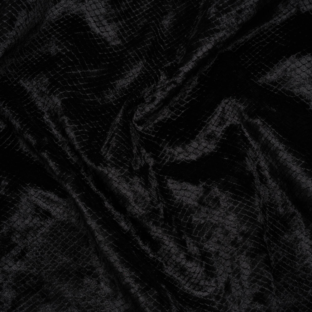 Snakeskin Embossed Polyester Crushed Velvet - Black - Mireia Collection Snakeskin Embossed Polyester Crushed Velvet - Black - Mireia Collection