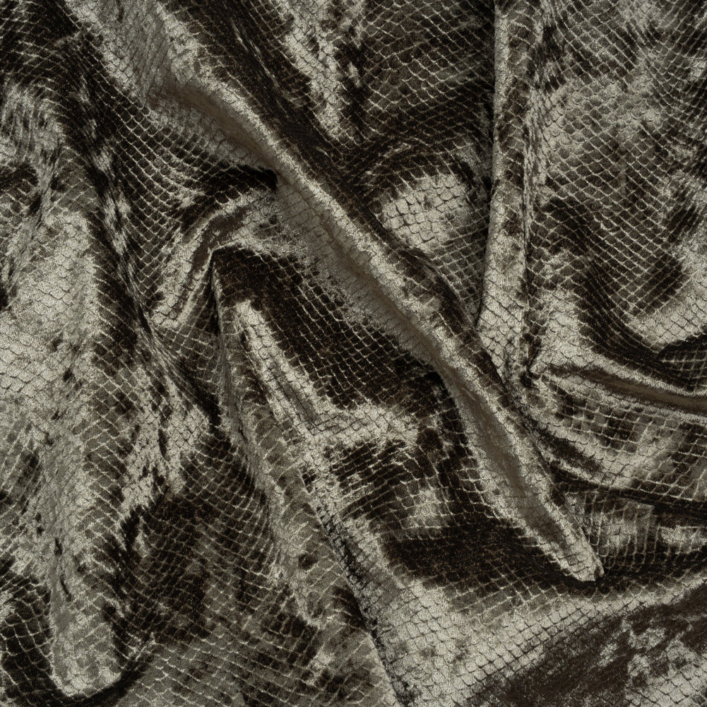 Snakeskin Embossed Polyester Crushed Velvet - Sage Green - Mireia Collection Snakeskin Embossed Polyester Crushed Velvet - Sage Green - Mireia Collection