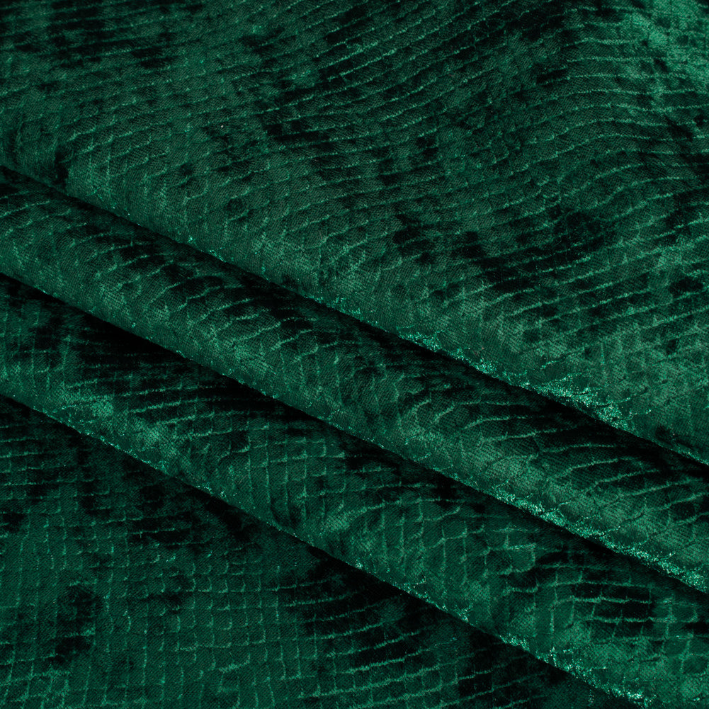 Snakeskin Embossed Polyester Crushed Velvet - Emerald Green - Mireia Collection Snakeskin Embossed Polyester Crushed Velvet - Emerald Green - Mireia Collection