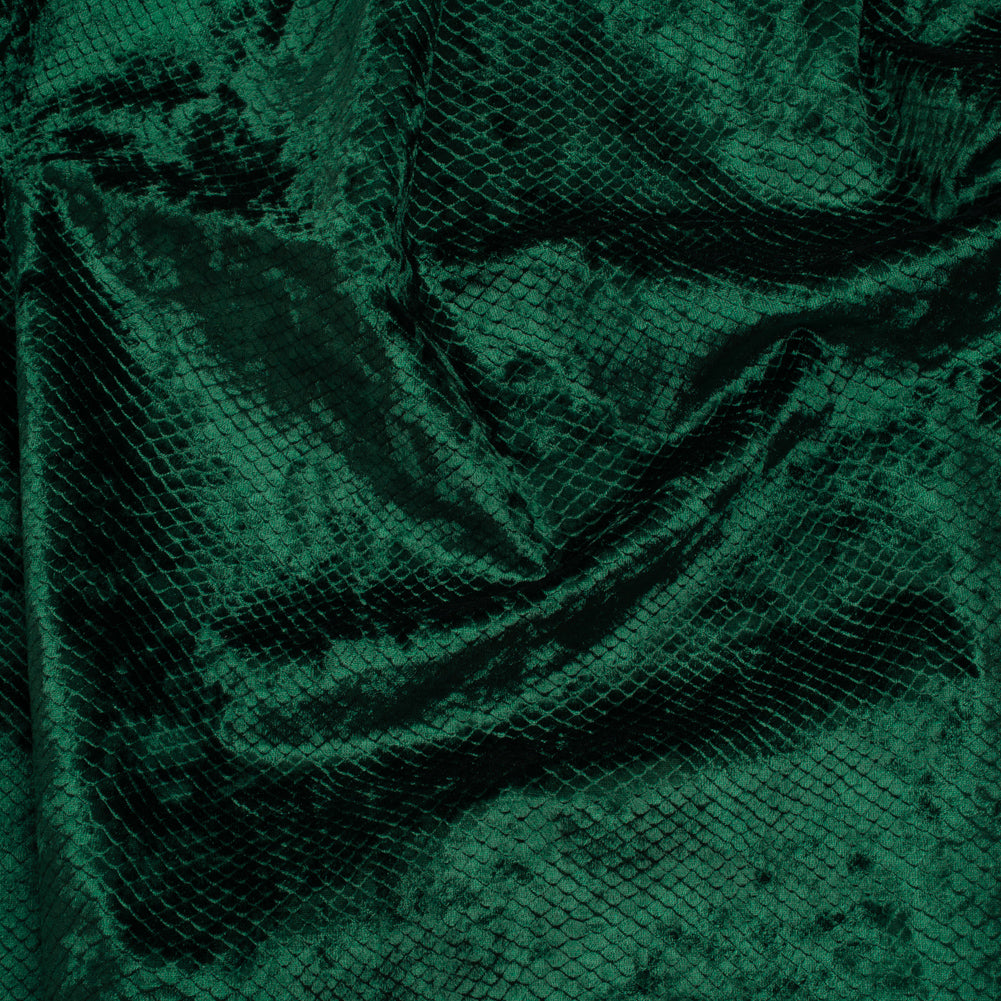 Snakeskin Embossed Polyester Crushed Velvet - Emerald Green - Mireia Collection Snakeskin Embossed Polyester Crushed Velvet - Emerald Green - Mireia Collection