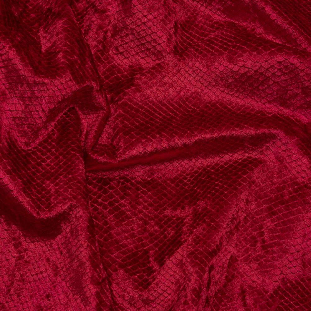 Snakeskin Embossed Polyester Crushed Velvet - Red - Mireia Collection Drape Snakeskin Embossed Polyester Crushed Velvet - Red - Mireia Collection Drape