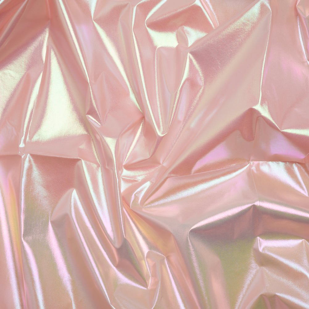 Metallic Lame Jacketing - Pastel Rainbow Ombre Stripe on Baby Pink - Inez Collection - Drape Metallic Lame Jacketing - Pastel Rainbow Ombre Stripe on Baby Pink - Inez Collection - Drape