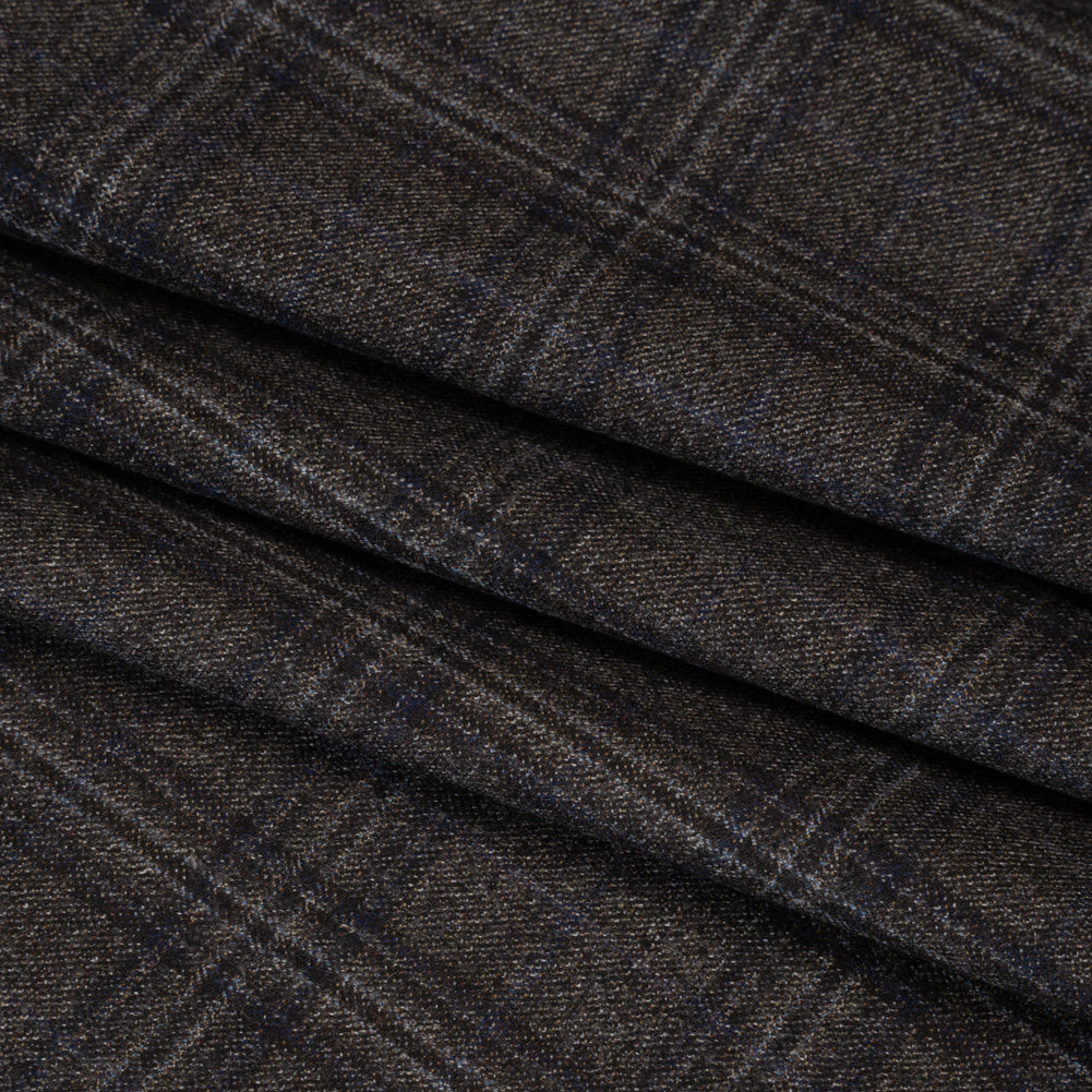 Super 130s Wool Twill Suiting Made in Italy - Charcoal Gray and Navy Plaid - Deadstock Super 130s Wool Twill Suiting Made in Italy - Charcoal Gray and Navy Plaid - Deadstock