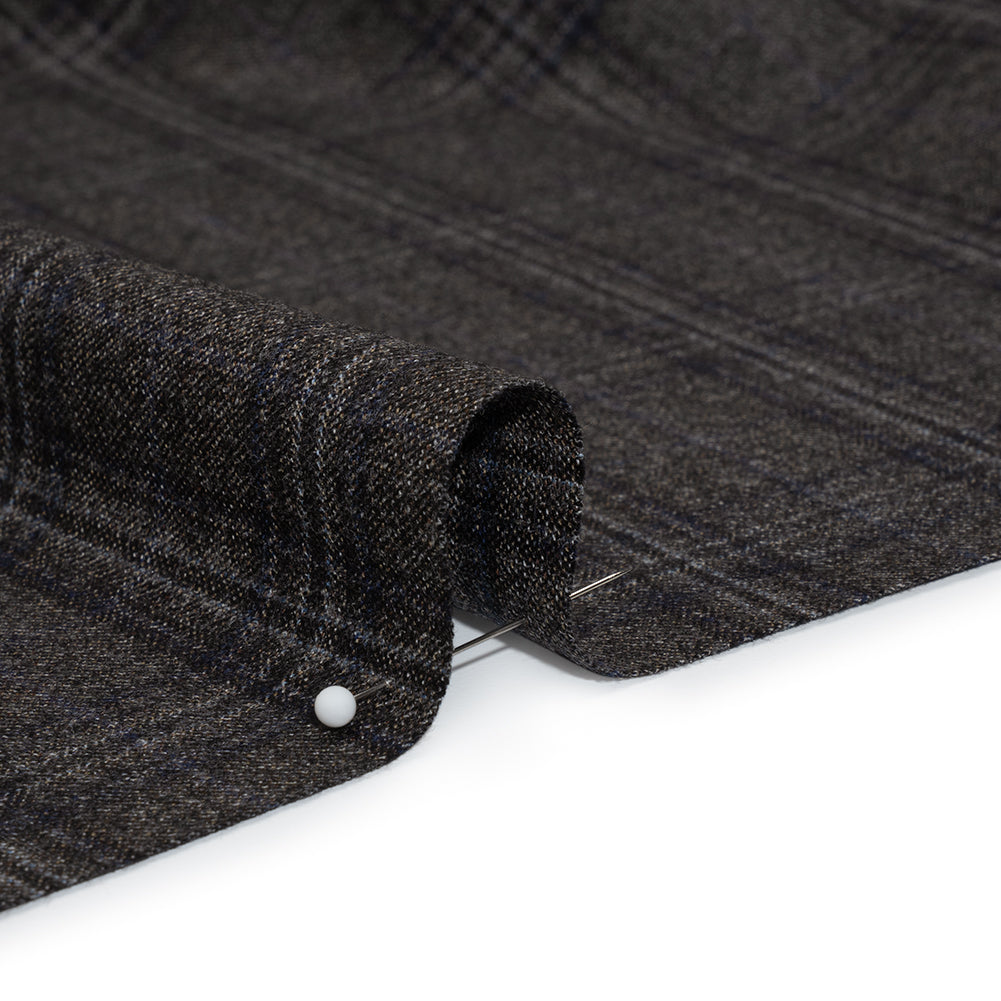 Super 130s Wool Twill Suiting Made in Italy - Charcoal Gray and Navy Plaid - Deadstock Super 130s Wool Twill Suiting Made in Italy - Charcoal Gray and Navy Plaid - Deadstock