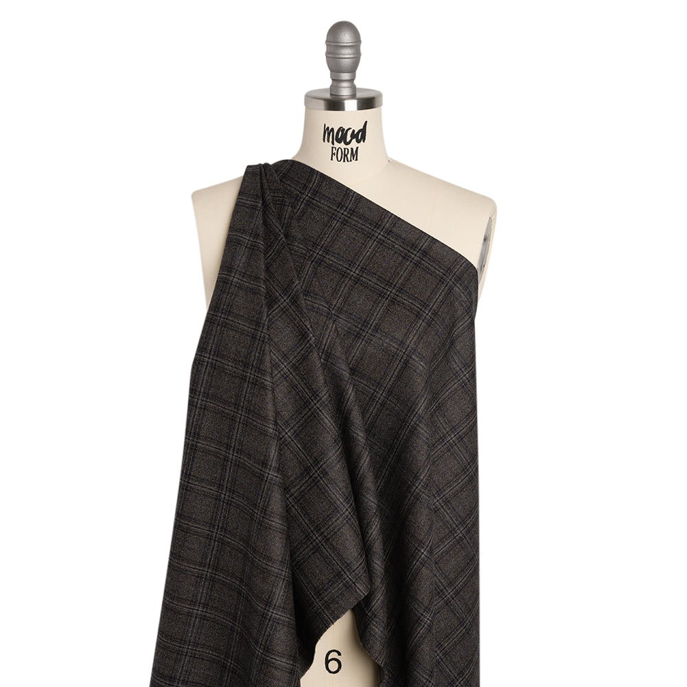 Super 130s Wool Twill Suiting Made in Italy - Charcoal Gray and Navy Plaid - Deadstock Super 130s Wool Twill Suiting Made in Italy - Charcoal Gray and Navy Plaid - Deadstock