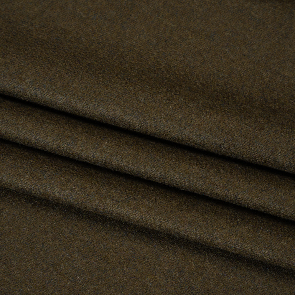 Brushed Wool Twill Suiting Made in Italy - Heathered Olive Green - Deadstock Brushed Wool Twill Suiting Made in Italy - Heathered Olive Green - Deadstock