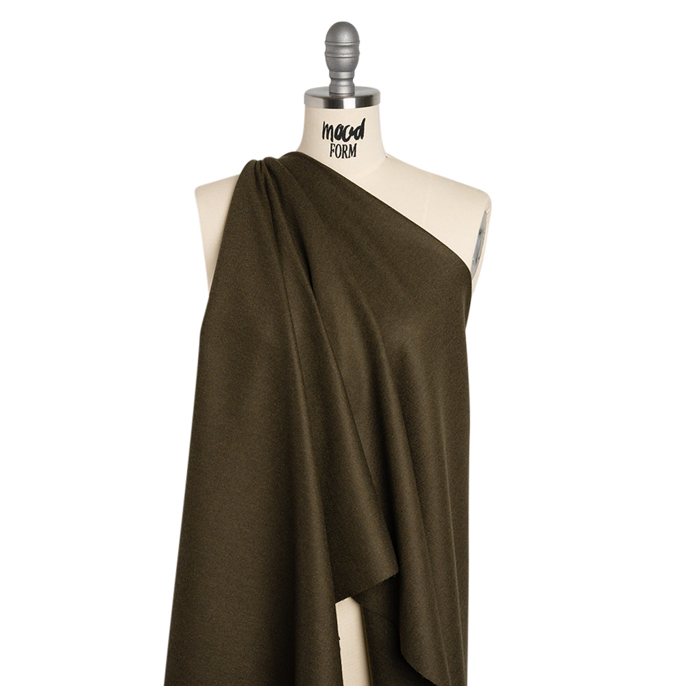 Brushed Wool Twill Suiting Made in Italy - Heathered Olive Green - Deadstock Brushed Wool Twill Suiting Made in Italy - Heathered Olive Green - Deadstock