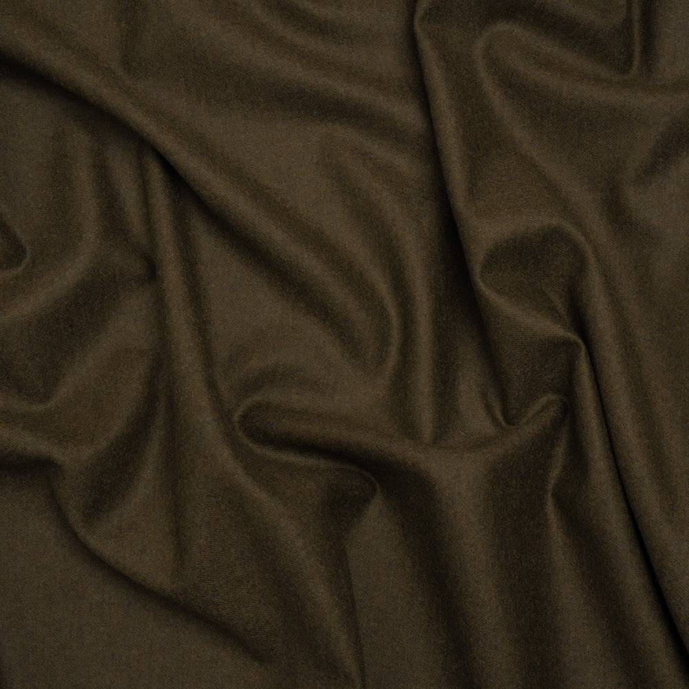 Brushed Wool Twill Suiting Made in Italy - Heathered Olive Green - Deadstock Brushed Wool Twill Suiting Made in Italy - Heathered Olive Green - Deadstock