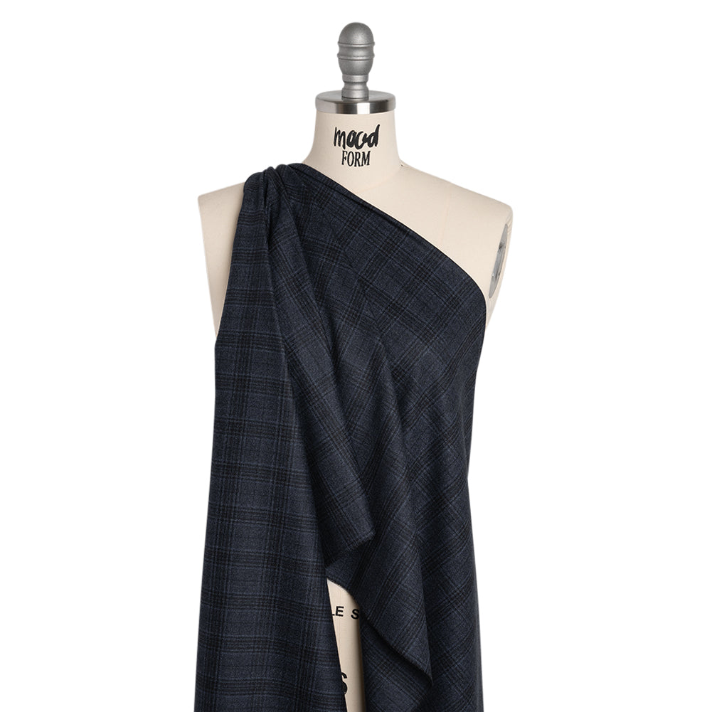 Super 130s Wool Suiting Made in Italy - Dark Blue and Black Plaid - Deadstock Super 130s Wool Suiting Made in Italy - Dark Blue and Black Plaid - Deadstock