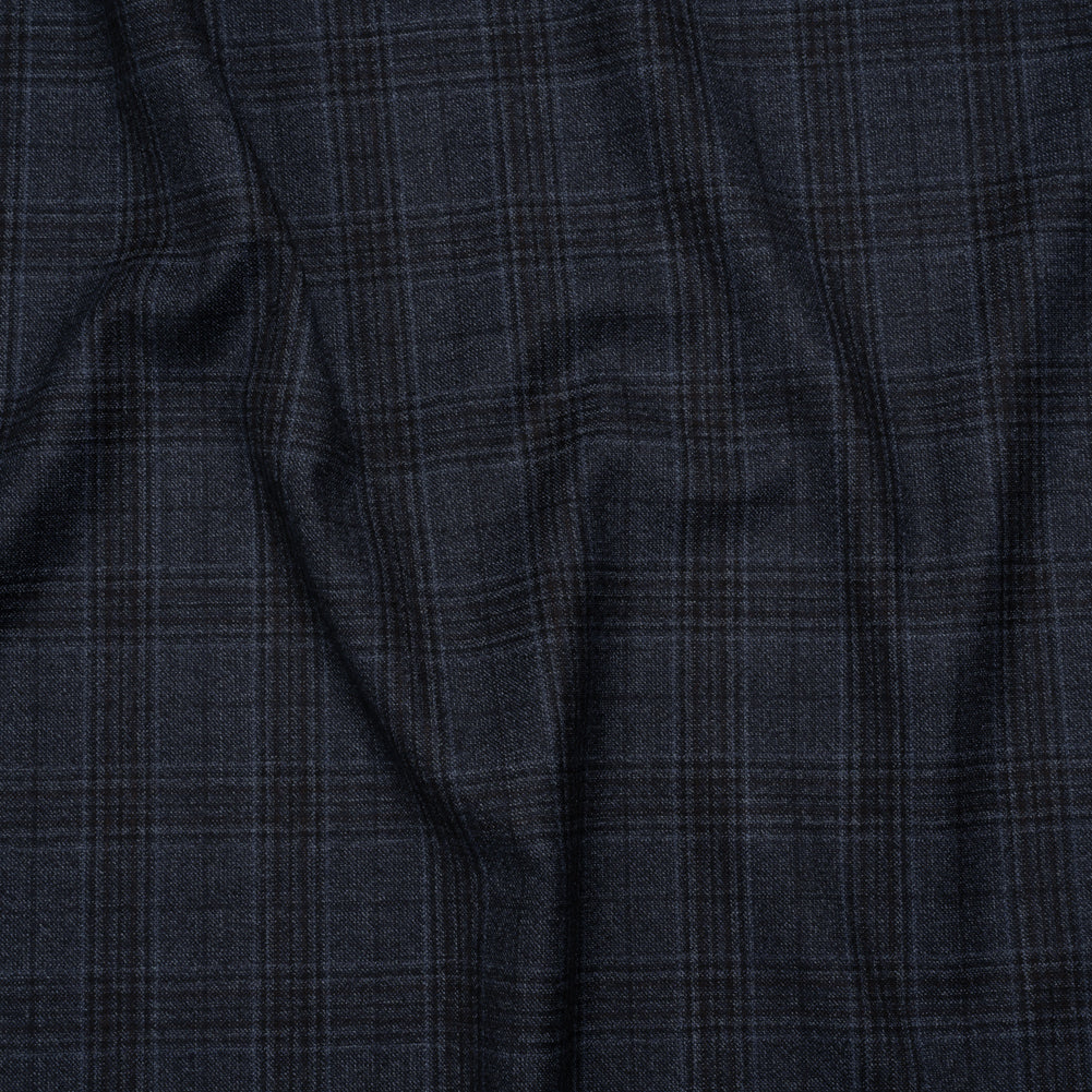 Super 130s Wool Suiting Made in Italy - Dark Blue and Black Plaid - Deadstock Super 130s Wool Suiting Made in Italy - Dark Blue and Black Plaid - Deadstock