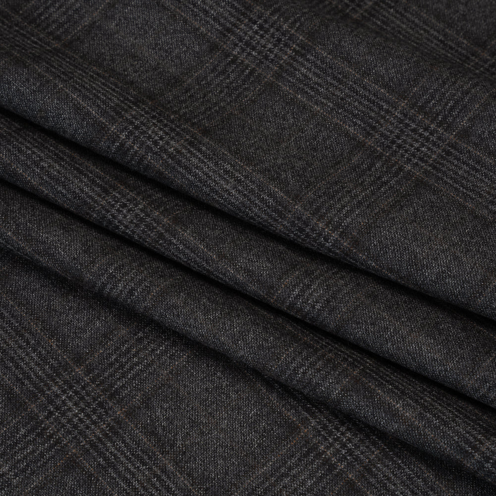 Super 130s Wool Suiting Made in Italy - Charcoal, Black and Brown Plaid - Deadstock Super 130s Wool Suiting Made in Italy - Charcoal, Black and Brown Plaid - Deadstock