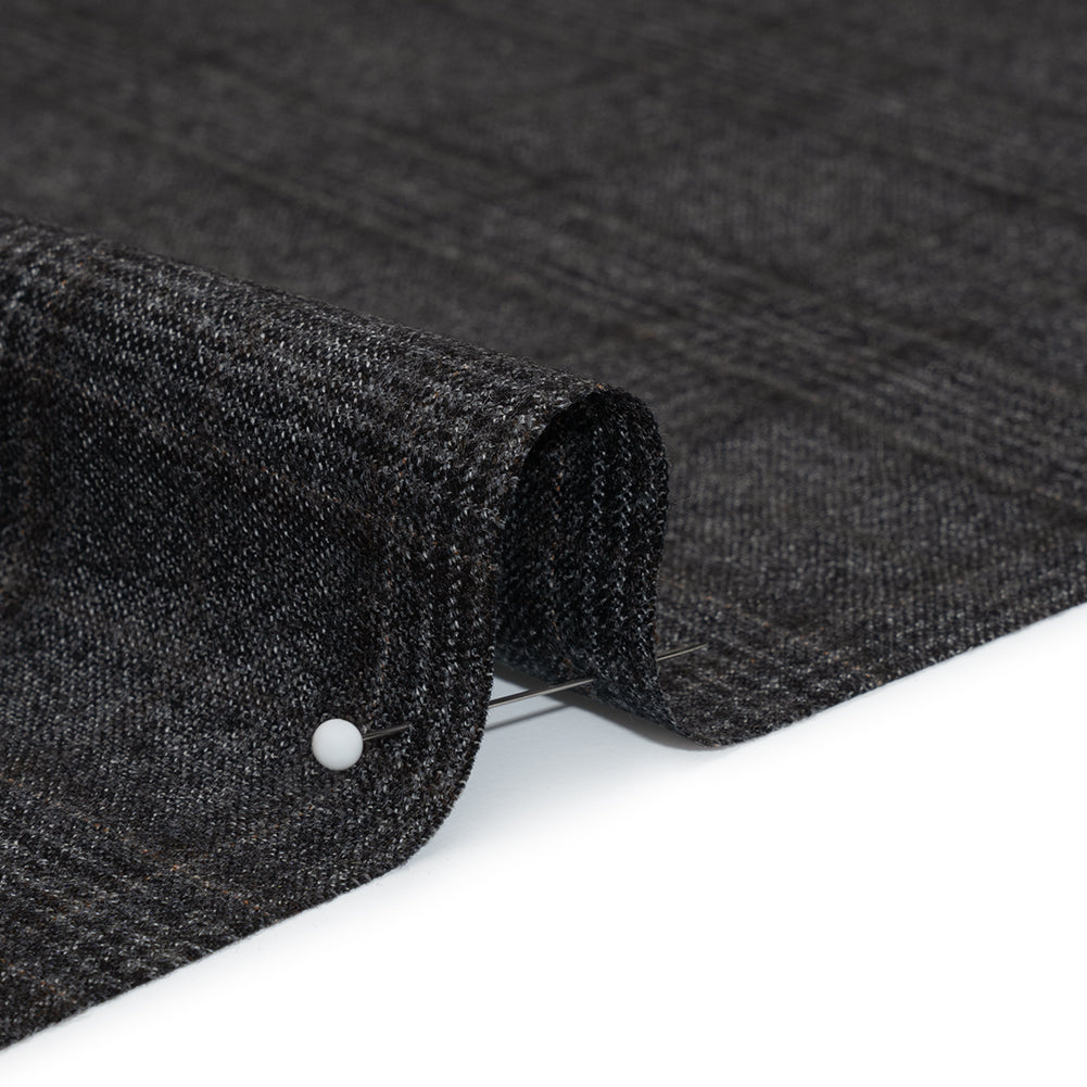 Super 130s Wool Suiting Made in Italy - Charcoal, Black and Brown Plaid - Deadstock Super 130s Wool Suiting Made in Italy - Charcoal, Black and Brown Plaid - Deadstock