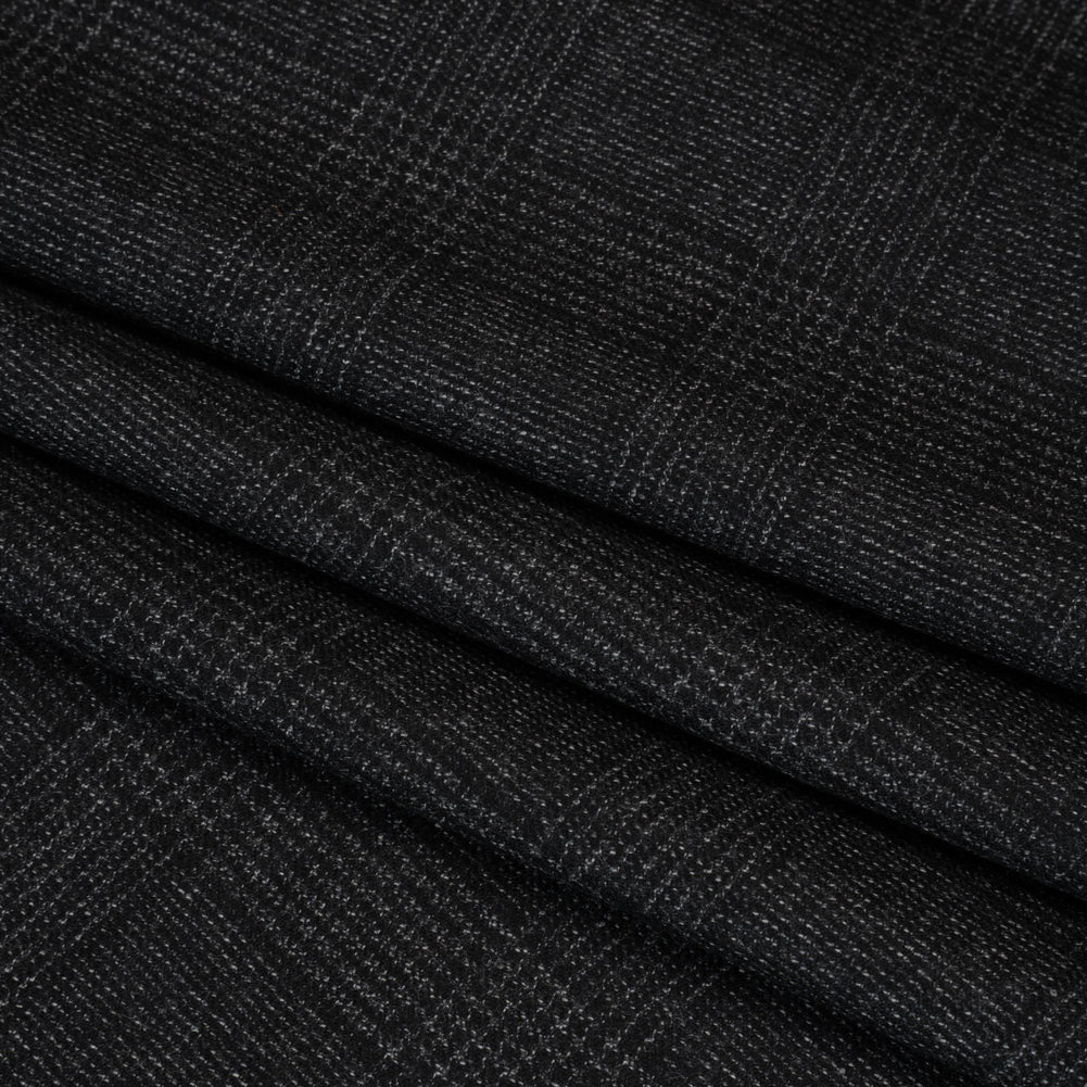 Super 110s Wool Twill Suiting Made in Italy - Black and White Glen Plaid - Deadstock Super 110s Wool Twill Suiting Made in Italy - Black and White Glen Plaid - Deadstock