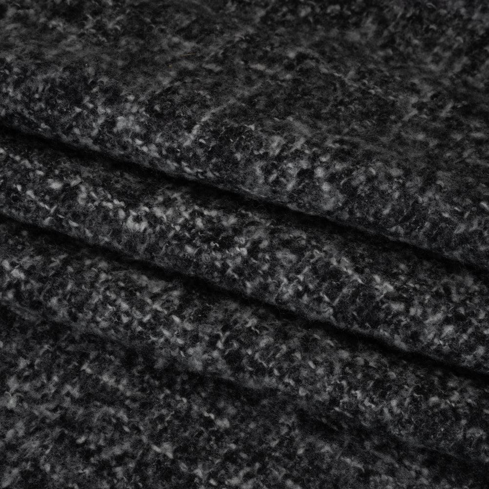 Plush Brushed Wool and Alpaca Boucle Coating Made in Italy - Black and White Heathered - Deadstock Plush Brushed Wool and Alpaca Boucle Coating Made in Italy - Black and White Heathered - Deadstock