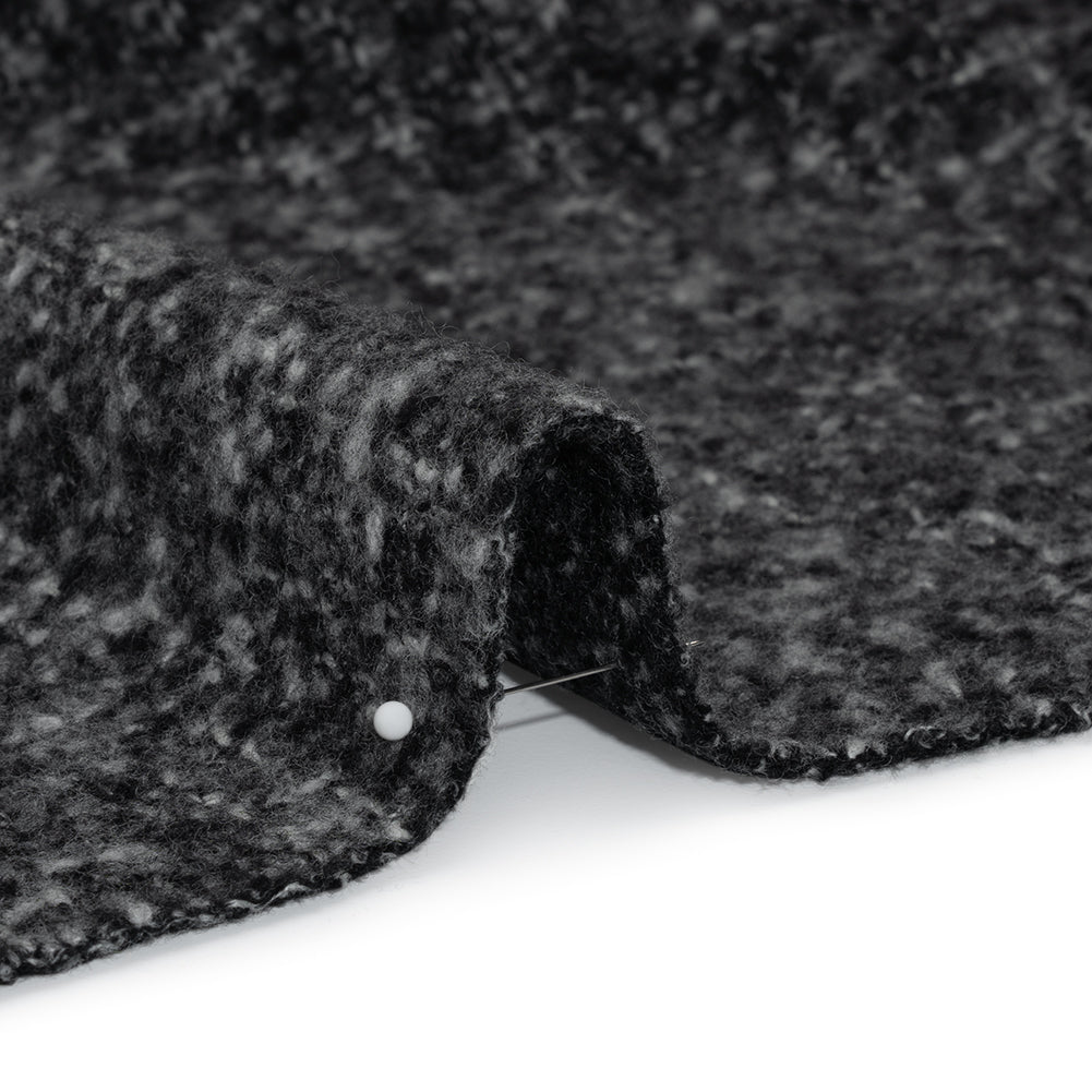 Plush Brushed Wool and Alpaca Boucle Coating Made in Italy - Black and White Heathered - Deadstock Plush Brushed Wool and Alpaca Boucle Coating Made in Italy - Black and White Heathered - Deadstock