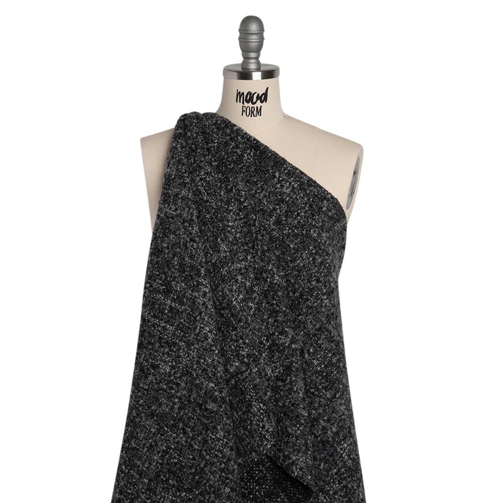 Plush Brushed Wool and Alpaca Boucle Coating Made in Italy - Black and White Heathered - Deadstock Plush Brushed Wool and Alpaca Boucle Coating Made in Italy - Black and White Heathered - Deadstock