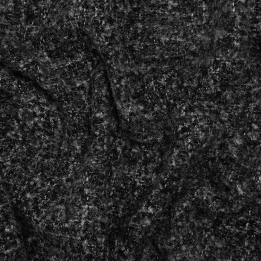 Plush Brushed Wool and Alpaca Boucle Coating Made in Italy - Black and White Heathered - Deadstock Plush Brushed Wool and Alpaca Boucle Coating Made in Italy - Black and White Heathered - Deadstock