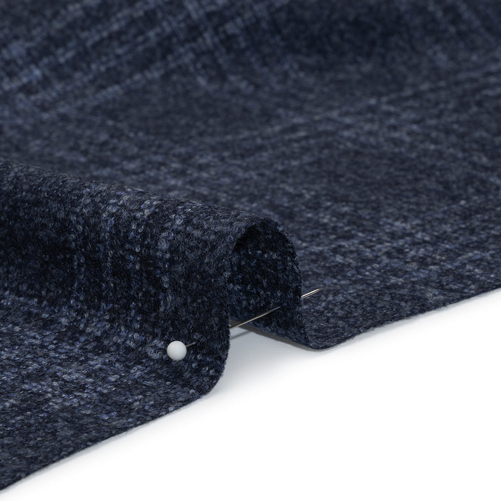 Wool, Silk and Cashmere Boucle Suiting Made in Italy - Blue and Navy Plaid - Deadstock - Detail Wool, Silk and Cashmere Boucle Suiting Made in Italy - Blue and Navy Plaid - Deadstock - Detail