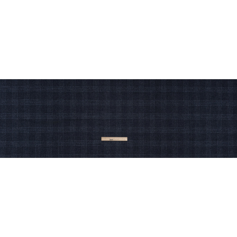 Wool, Silk and Cashmere Boucle Suiting Made in Italy - Blue and Navy Plaid - Deadstock - Full Wool, Silk and Cashmere Boucle Suiting Made in Italy - Blue and Navy Plaid - Deadstock - Full