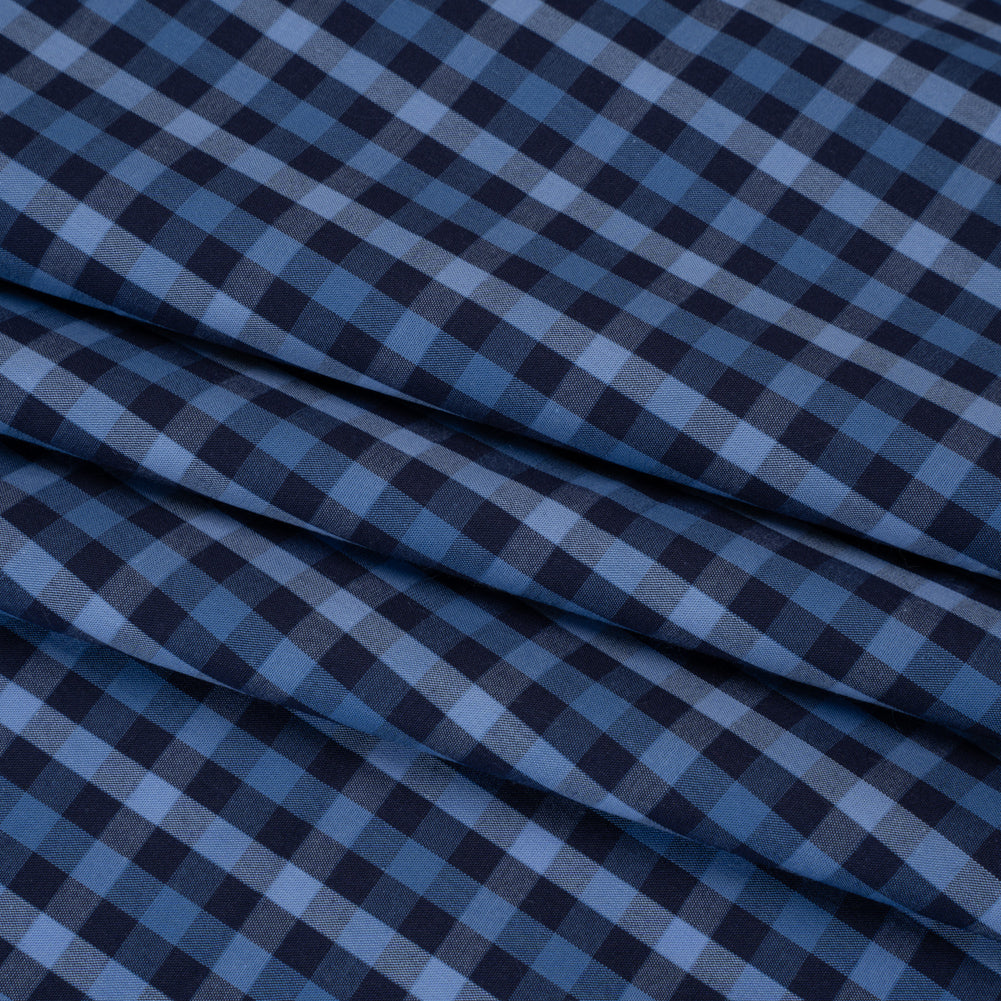 Cotton Shirting - Shades of Blue Tattersall Check - Deadstock - Folded Cotton Shirting - Shades of Blue Tattersall Check - Deadstock - Folded