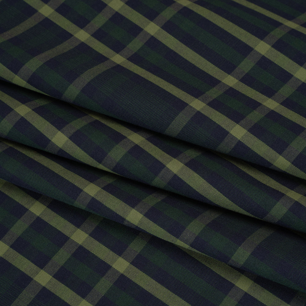 Cotton Twill Shirting - Navy, Emerald and Sage Green Plaid - Deadstock Cotton Twill Shirting - Navy, Emerald and Sage Green Plaid - Deadstock