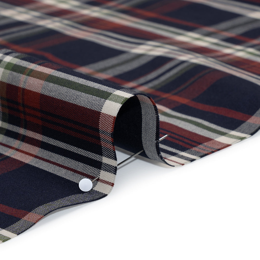 Cotton Twill Shirting - Red, Navy and White Plaid - Deadstock Cotton Twill Shirting - Red, Navy and White Plaid - Deadstock