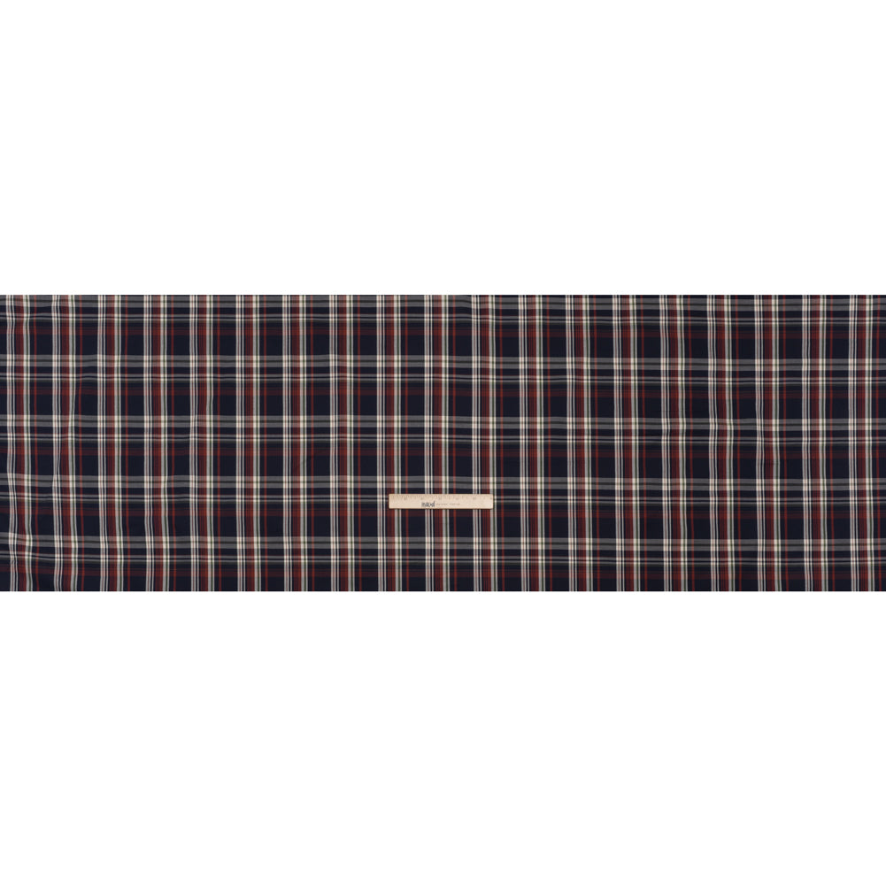 Cotton Twill Shirting - Red, Navy and White Plaid - Deadstock Cotton Twill Shirting - Red, Navy and White Plaid - Deadstock