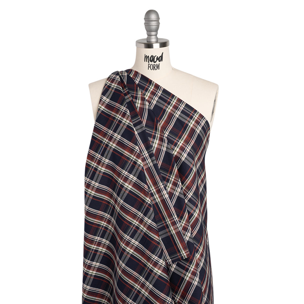 Cotton Twill Shirting - Red, Navy and White Plaid - Deadstock Cotton Twill Shirting - Red, Navy and White Plaid - Deadstock